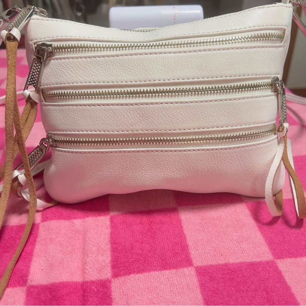 White  Rebecca Minkoff Crossbody Bag with Triple Zip Pockets
